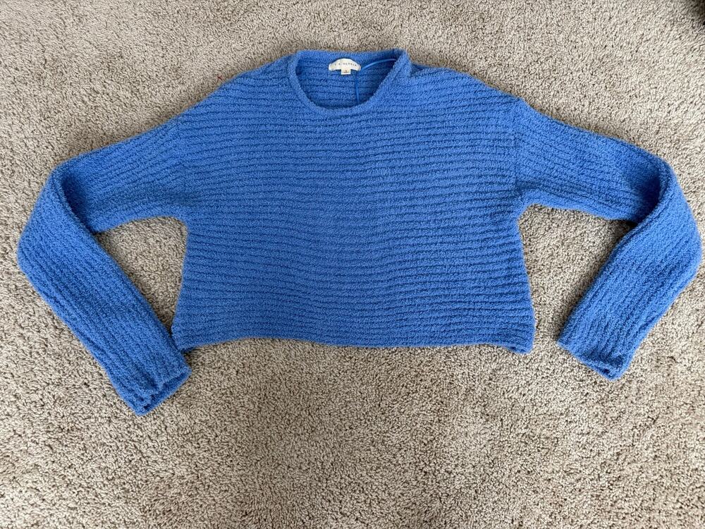 LA Hearts by PacSun Blue Fuzzy Knit Sweater Cozy Soft Textured Pullover